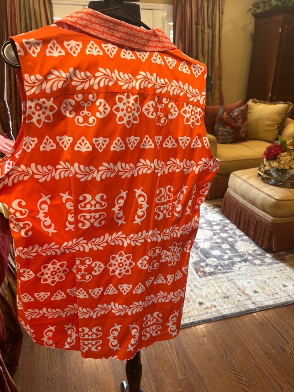Talbots Bright Orange and White Sleeveless Button-Front Blouse size 10 nwt - Picture 3 of 3